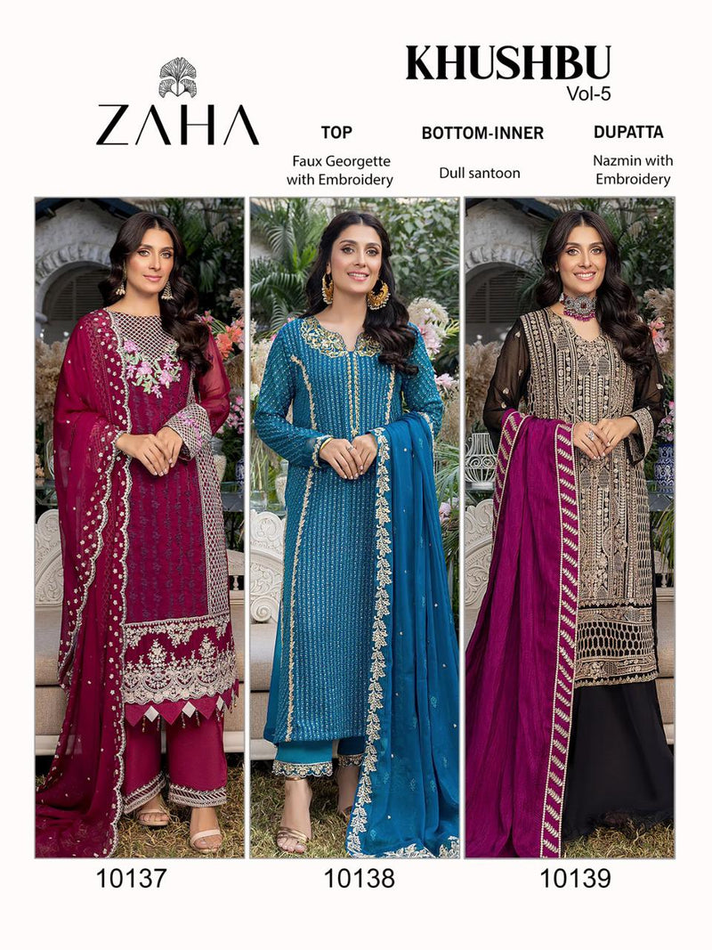 Zaha Khushbu Vol 5 Georgette Heavy Embroidered Pakistani Designer Salwar Kameez