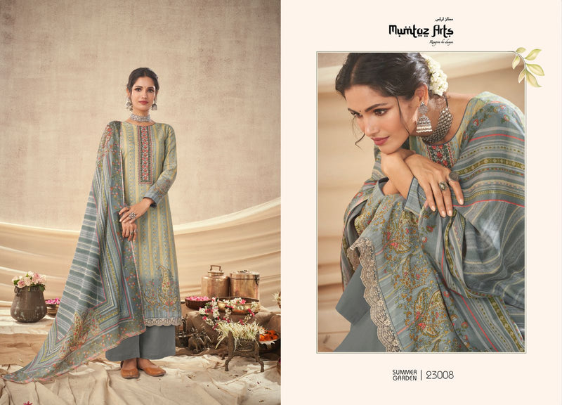 Mumtaz Arts Summer Garden Pure Lawn Cambric Cotton Digital Print Neck Daman Embroidery Printed Stylish Designer Salwar Suit