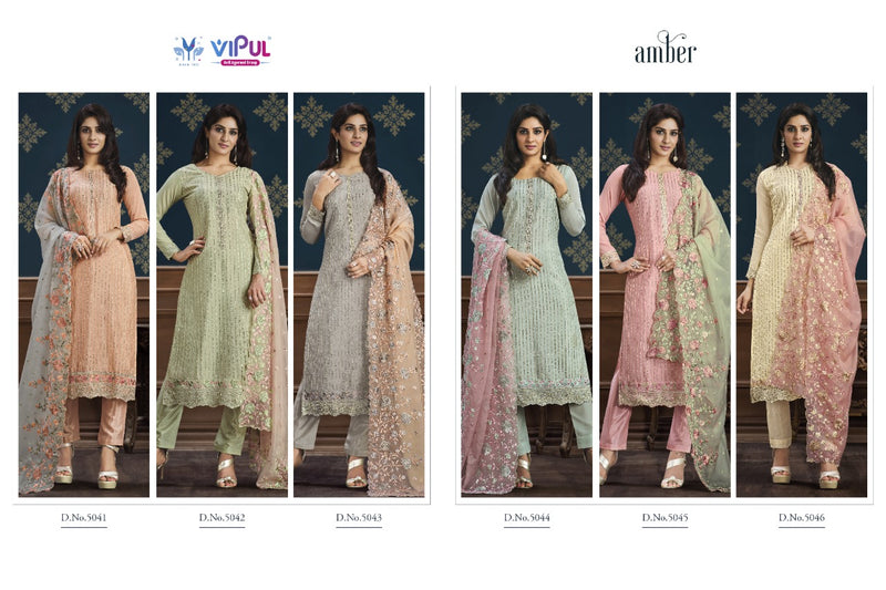 Vipul Amber Chinon Heavy Embroidery Work Fancy Designer Partywear Salwar Kameez
