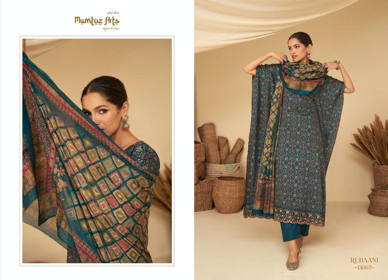 Mumtaz Arts Ruhaani Pure Jam Cotton Digital Print Embroidery Cut Work Daimon Work Stylish Designer Partywear Salwar Suit