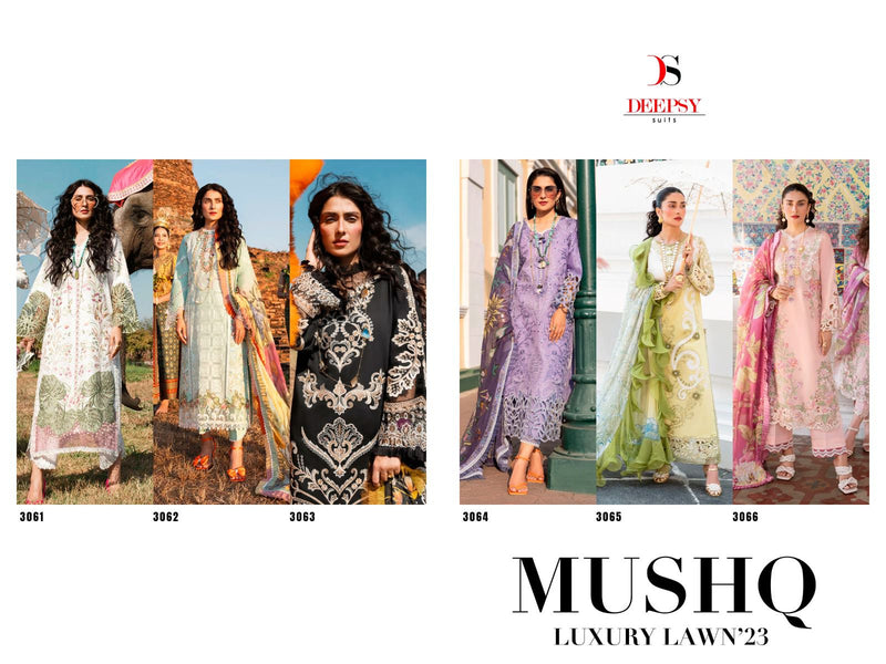 Deepsy Suit Mushq Luxury Lawn 2023 Pure Cambric Cotton With Heavy Self Embroidery Work Salwar Suit