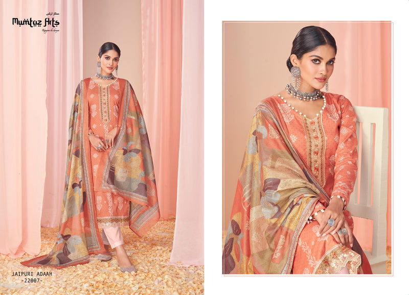 Mumtaz Arts Jaipuri Adaah Vol 3 Pure Lawn Cambric Cotton Digital Print Neck Daimond Embroidery Work Stylish Designer Partywear Salwar Suit