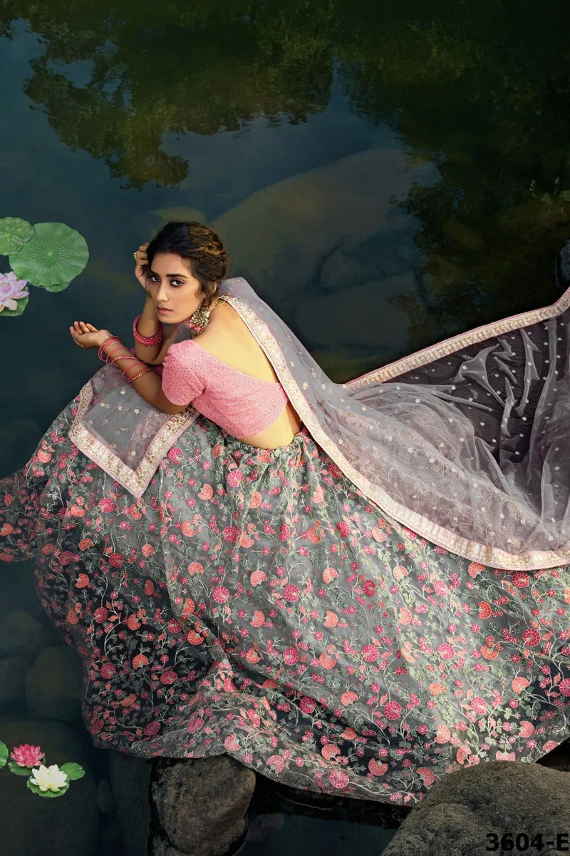 Virasat Euphoria Vol 4 Dno 3603 Net Stylish Designer Floral Party Wear Lehenga Choli