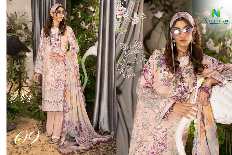 Noorie Art Libaas Pure Superior Cambric Cotton Digital Printed Neck Embroidery Pakistani Salwar Suit