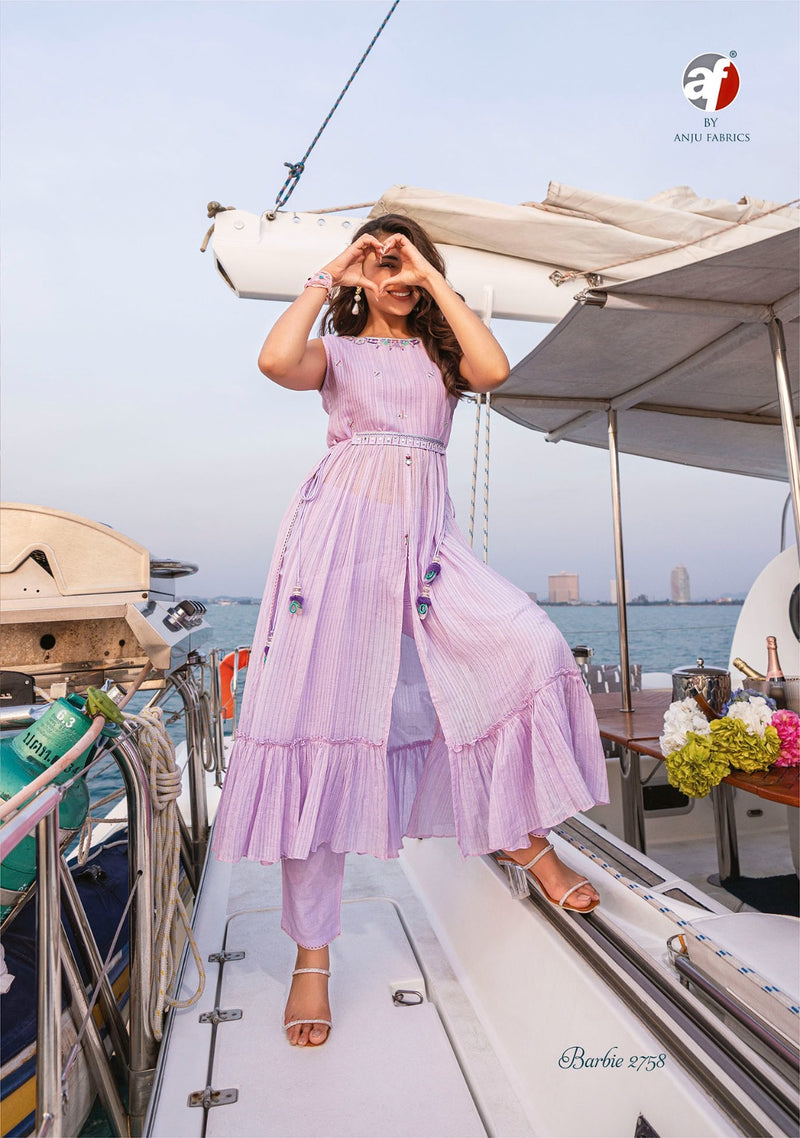 Anju Fabrics Barbie Vol 2 Mull Cotton Manual Thread Embroidery Hand Work Partywear Designer Kurti