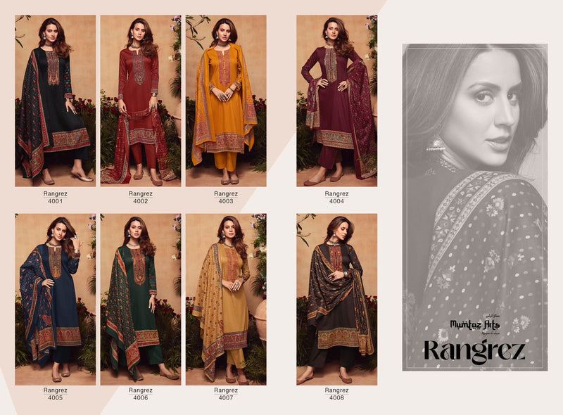Mumtaz Arts Rangrez Pure Viscose Jam Satin Heavy Embroidery Work Stylish Designer Partywear Salwar Suit