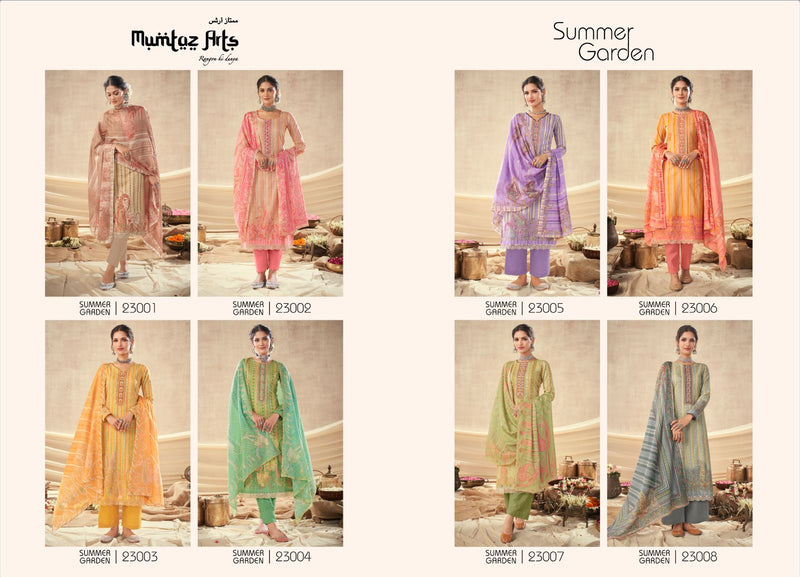 Mumtaz Arts Summer Garden Pure Lawn Cambric Cotton Digital Print Neck Daman Embroidery Printed Stylish Designer Salwar Suit