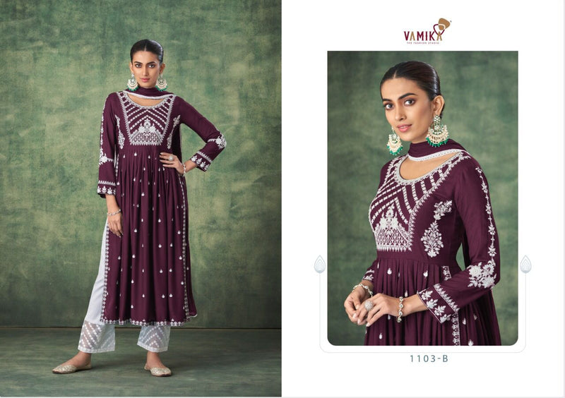 Vamika Aadhira Rayon With Fancy Embroidery Work stylish Designer Casual Wear Attractive Look Kurti