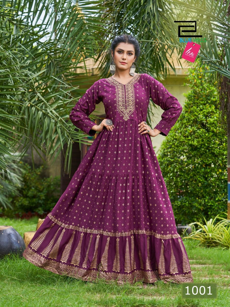 Blue Hills Aafat Vol 1 Rayon With Heavy Embroidery Work Printed Stylish Designer Long Gown