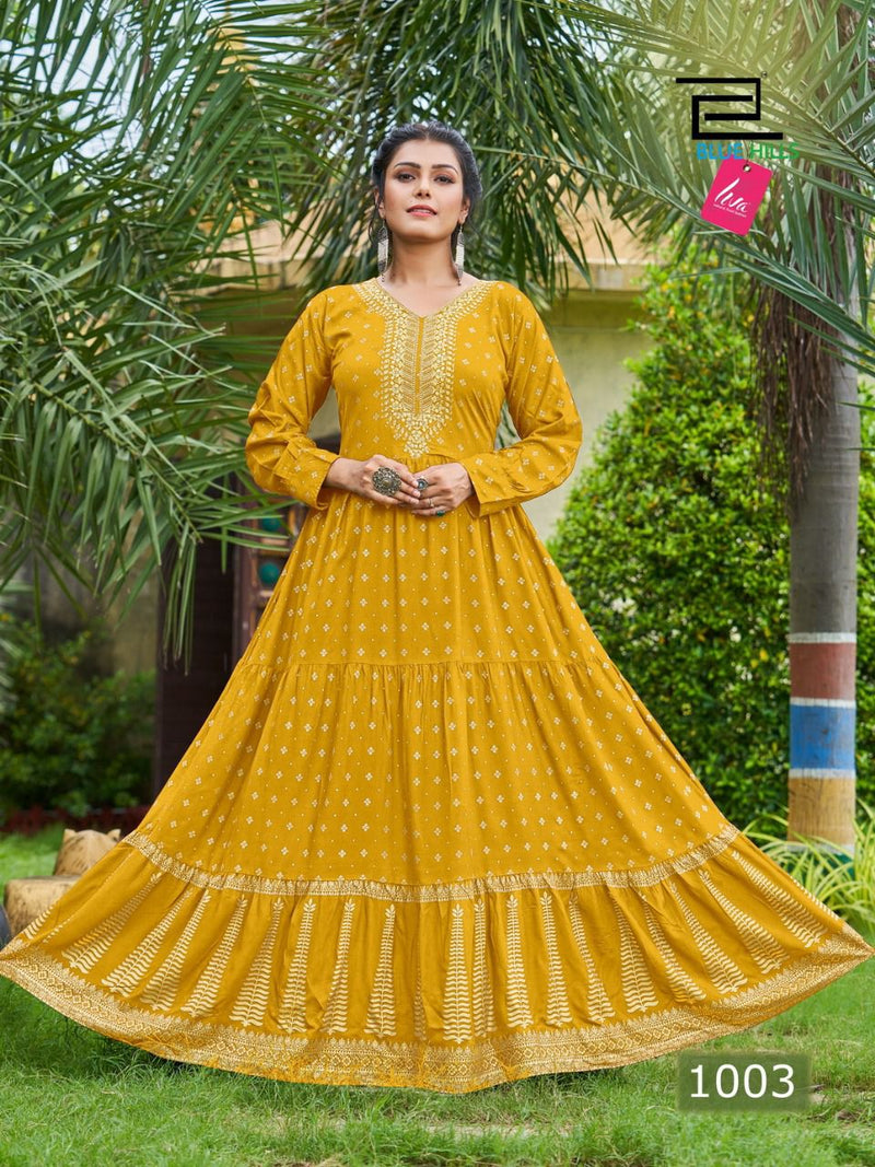 Blue Hills Aafat Vol 1 Rayon With Heavy Embroidery Work Printed Stylish Designer Long Gown