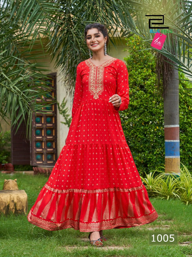 Blue Hills Aafat Vol 1 Rayon With Heavy Embroidery Work Printed Stylish Designer Long Gown
