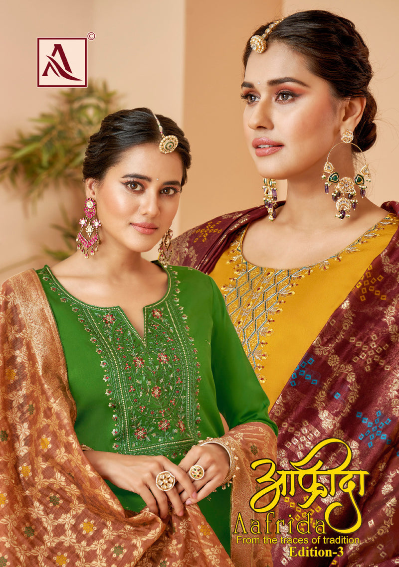 Alok Suits Aafrida Pure Jam Cotton Fancy Embroidery Swarovski Diamond Work Stylish Designer Partywear Salwar Suit
