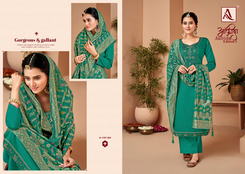 Alok Suits Aafrida Pure Jam Cotton Fancy Embroidery Swarovski Diamond Work Stylish Designer Partywear Salwar Suit