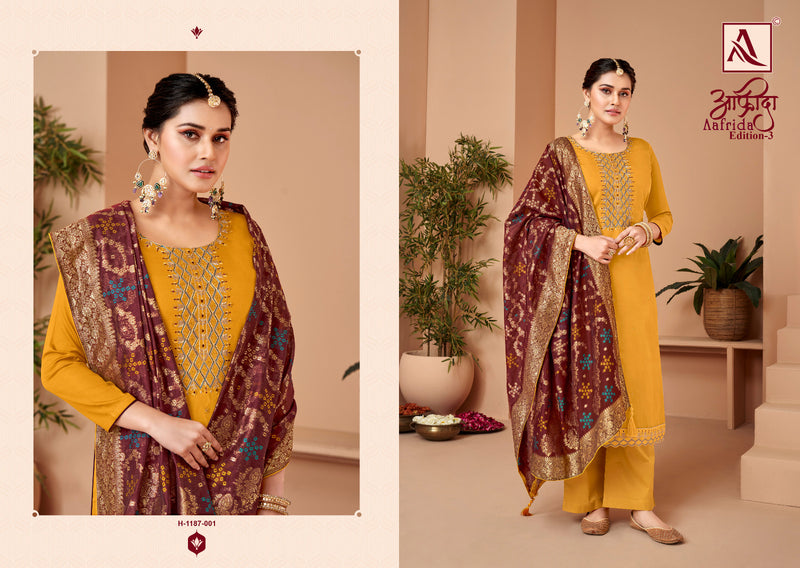 Alok Suits Aafrida Pure Jam Cotton Fancy Embroidery Swarovski Diamond Work Stylish Designer Partywear Salwar Suit