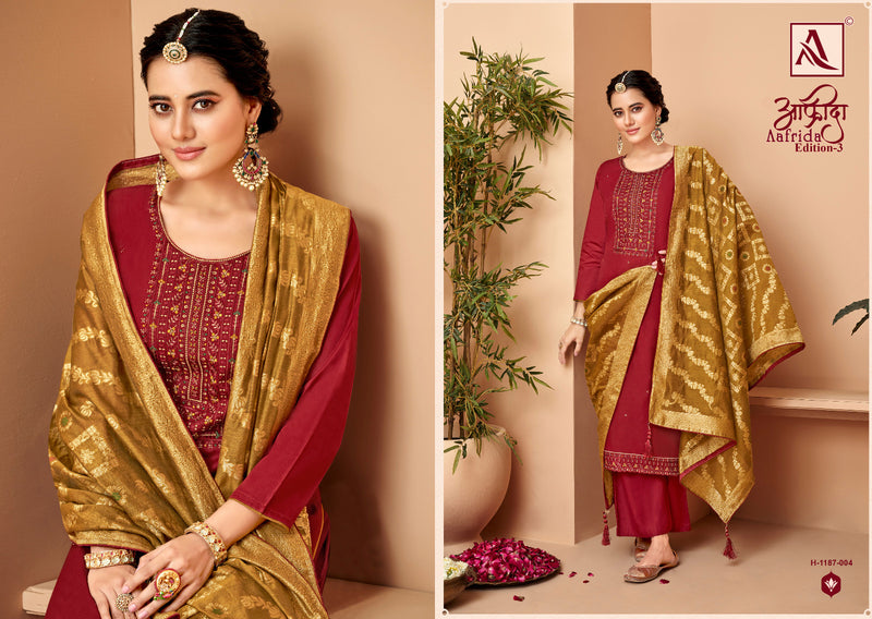 Alok Suits Aafrida Pure Jam Cotton Fancy Embroidery Swarovski Diamond Work Stylish Designer Partywear Salwar Suit