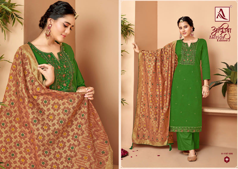Alok Suits Aafrida Pure Jam Cotton Fancy Embroidery Swarovski Diamond Work Stylish Designer Partywear Salwar Suit