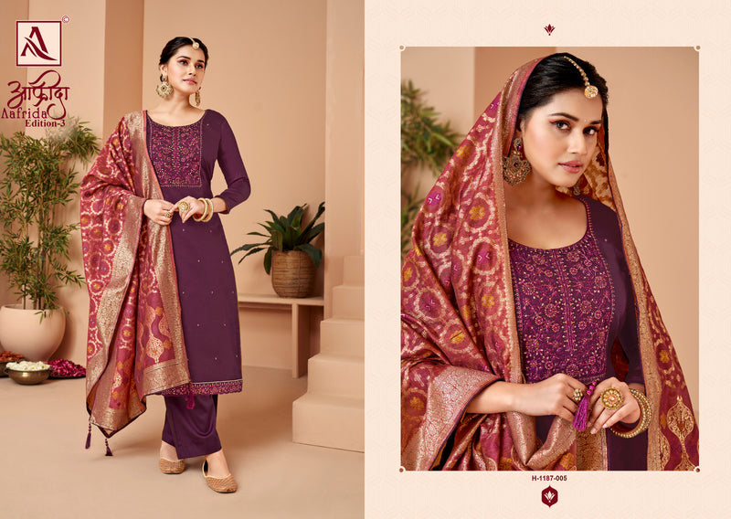 Alok Suits Aafrida Pure Jam Cotton Fancy Embroidery Swarovski Diamond Work Stylish Designer Partywear Salwar Suit
