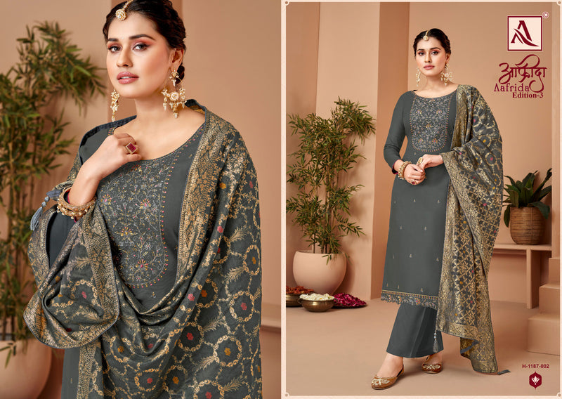 Alok Suits Aafrida Pure Jam Cotton Fancy Embroidery Swarovski Diamond Work Stylish Designer Partywear Salwar Suit