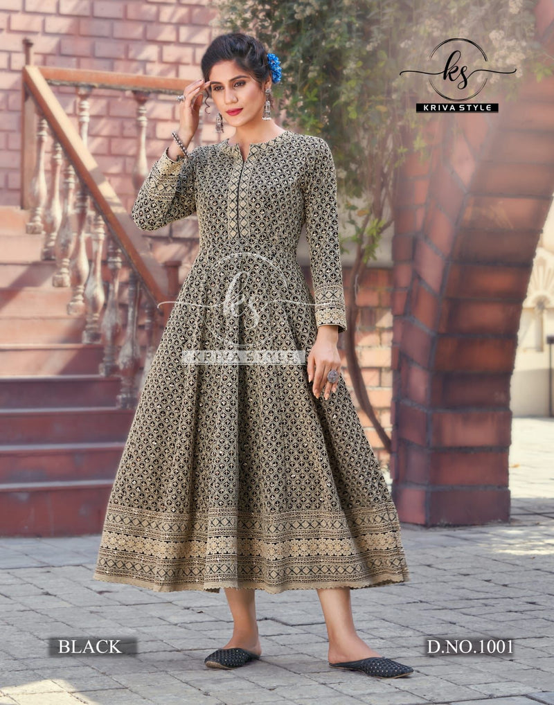 Kriva Style Aaina Rayon Designer Long Fancy Party Wear Gown Type Kurtis