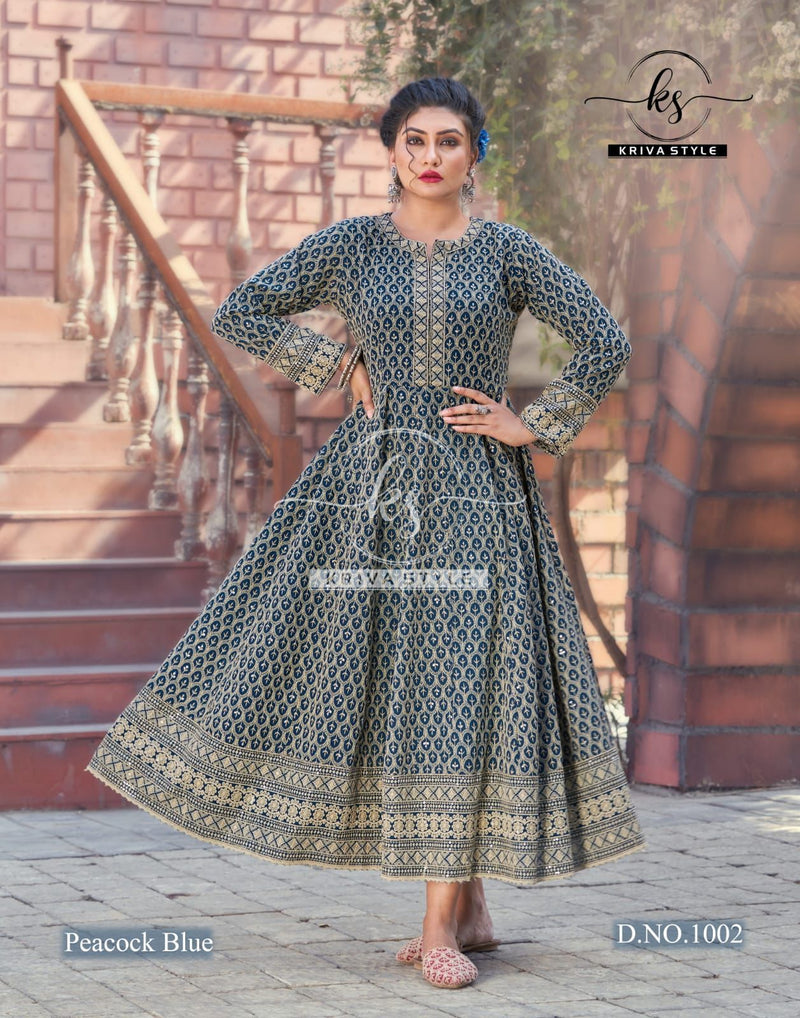 Kriva Style Aaina Rayon Designer Long Fancy Party Wear Gown Type Kurtis