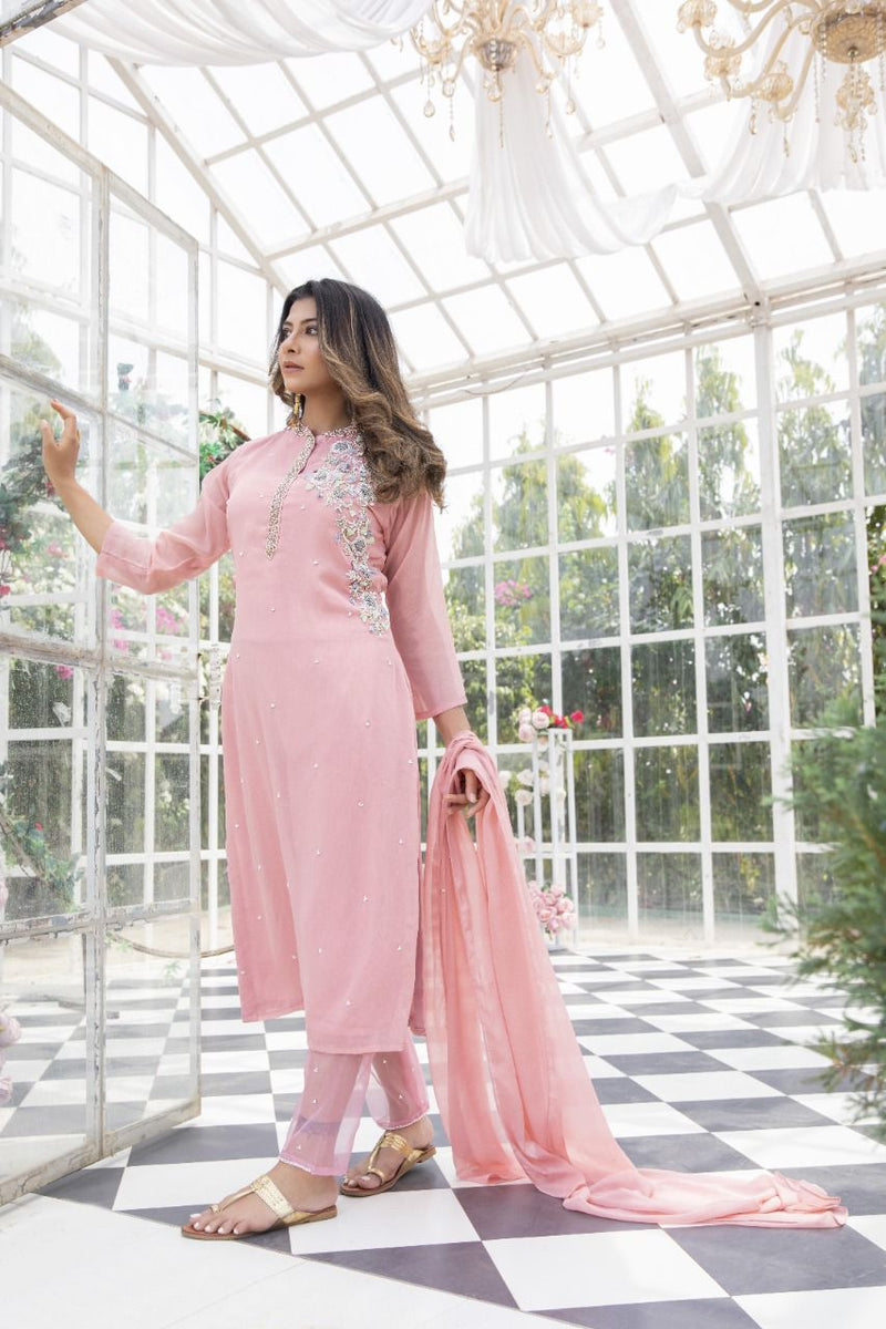 La Pink Lifestyle Aaina Vol 1 Georgette Heavy Designer Party Wear Kurtis With Bottom & Dupatta