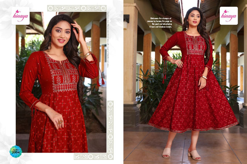 Hinaya Aaina Vol 3 Rayon Fancy Long Flair Party Wear Kurtis