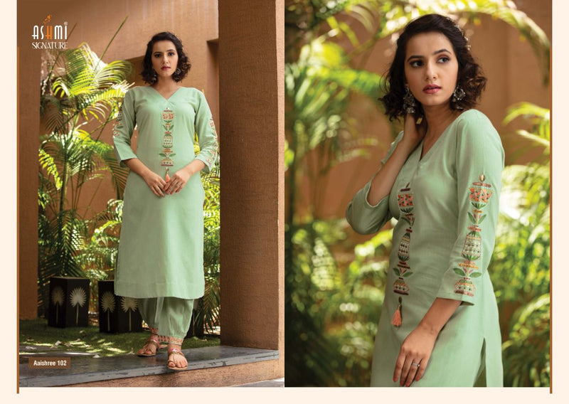 Ashmi Signature Aaishree Cotton Flex Fancy Party Wear Kurtis With Bottom