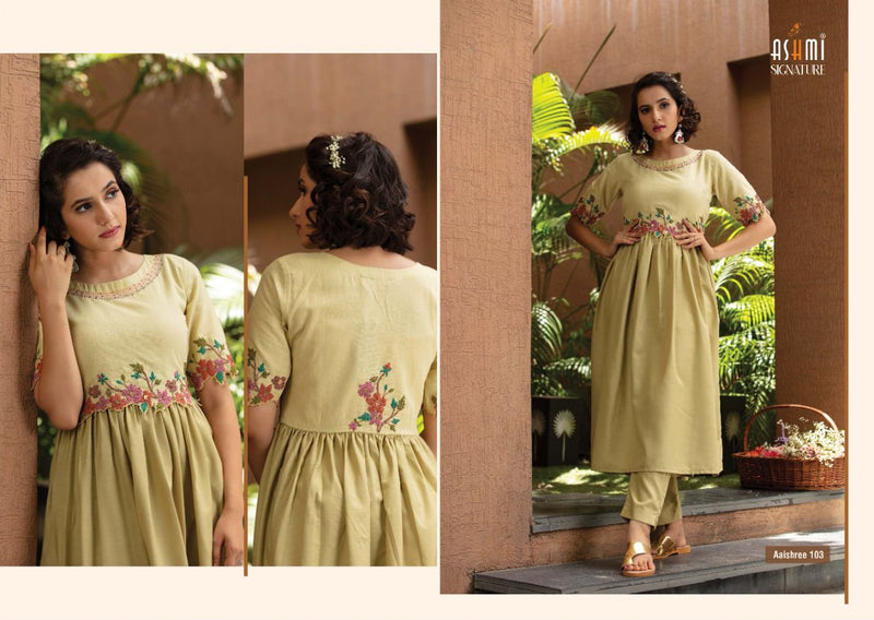 Ashmi Signature Aaishree Cotton Flex Fancy Party Wear Kurtis With Bottom