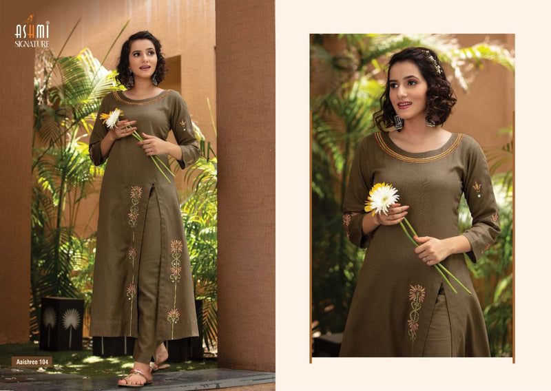 Ashmi Signature Aaishree Cotton Flex Fancy Party Wear Kurtis With Bottom