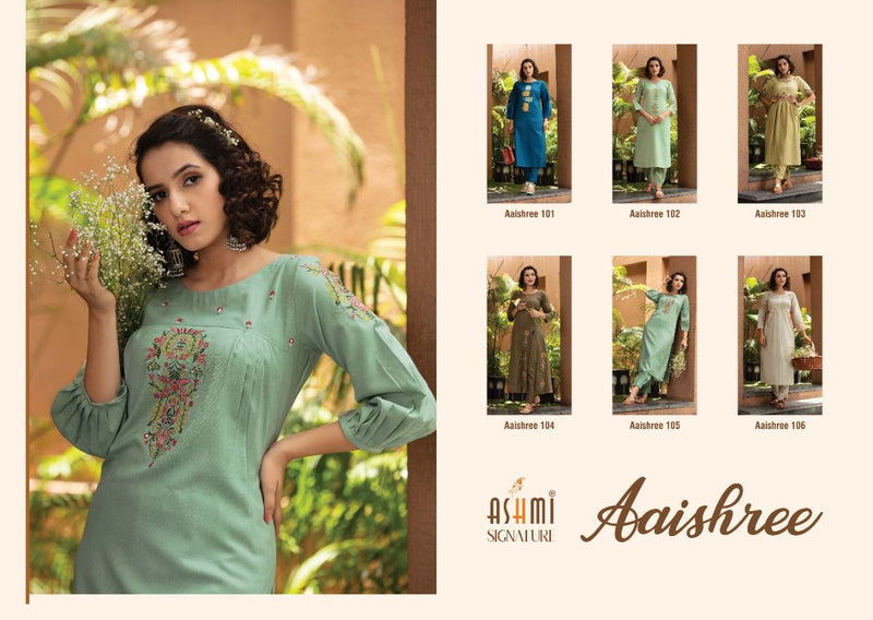 Ashmi Signature Aaishree Cotton Flex Fancy Party Wear Kurtis With Bottom