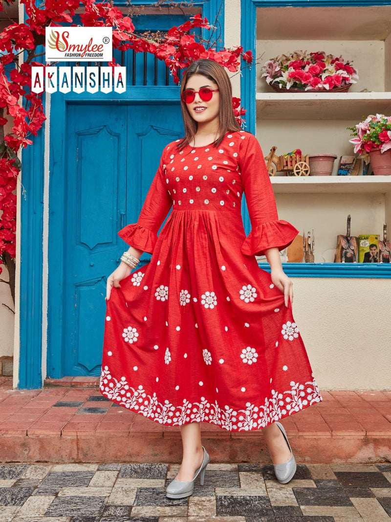 Smylee Fashion Aakansha Rayon Gown Type Designer Party Wear Kurtis
