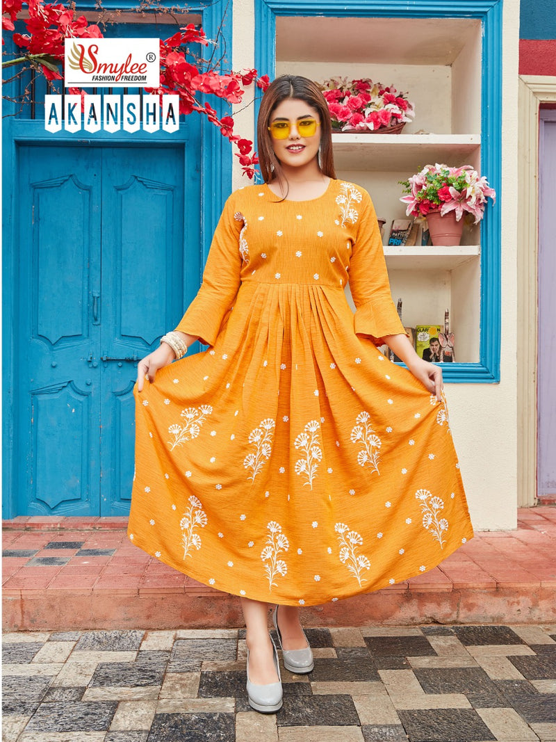 Smylee Fashion Aakansha Rayon Gown Type Designer Party Wear Kurtis