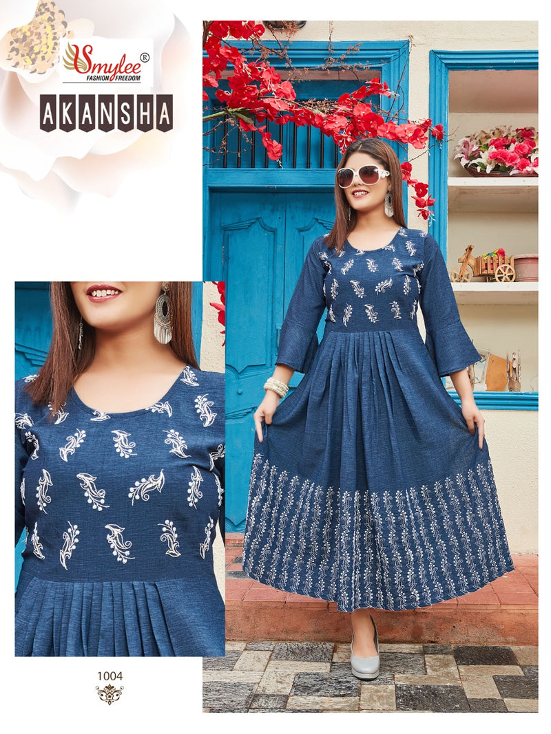 Smylee Fashion Aakansha Rayon Gown Type Designer Party Wear Kurtis