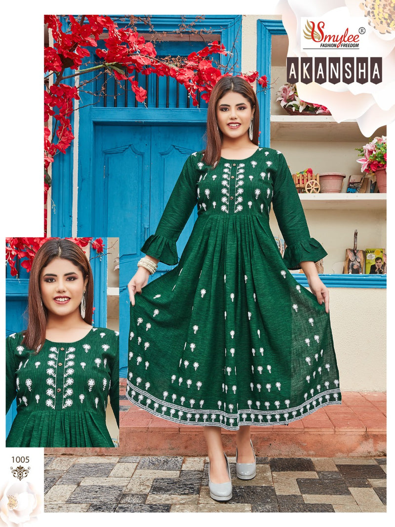 Smylee Fashion Aakansha Rayon Gown Type Designer Party Wear Kurtis