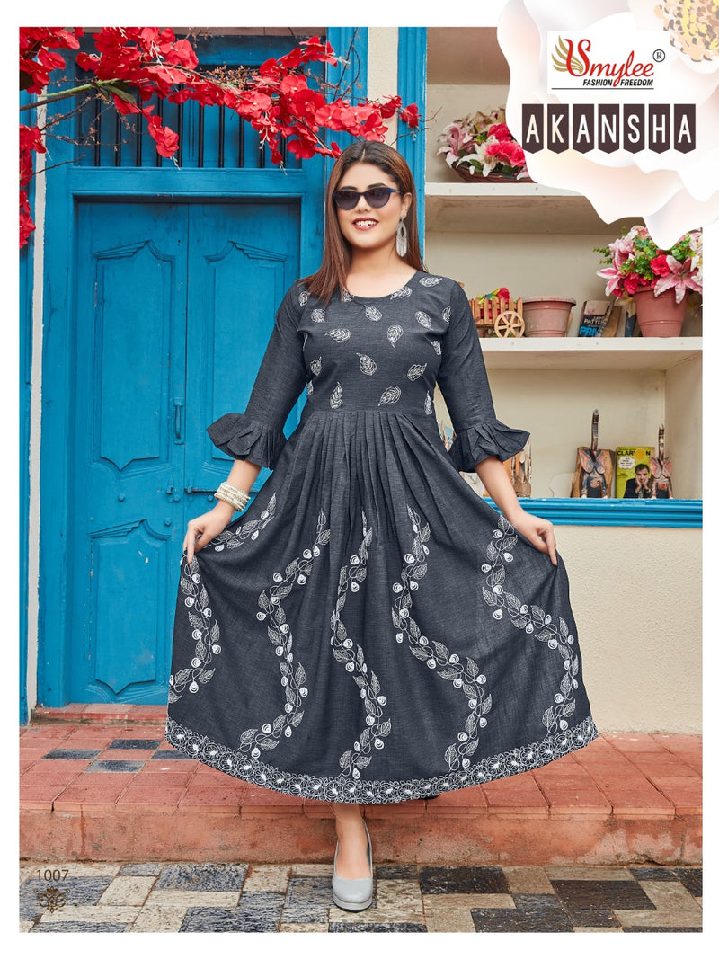 Smylee Fashion Aakansha Rayon Gown Type Designer Party Wear Kurtis
