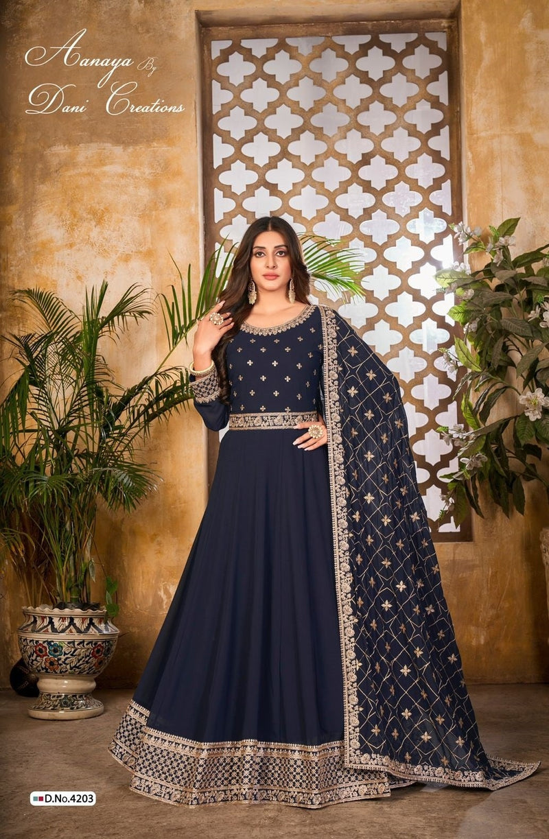 Dani Creation Aanaya Vol 142 Heavy Georgette With fancy Work Stylish Designer Wedding Wear Long Gown