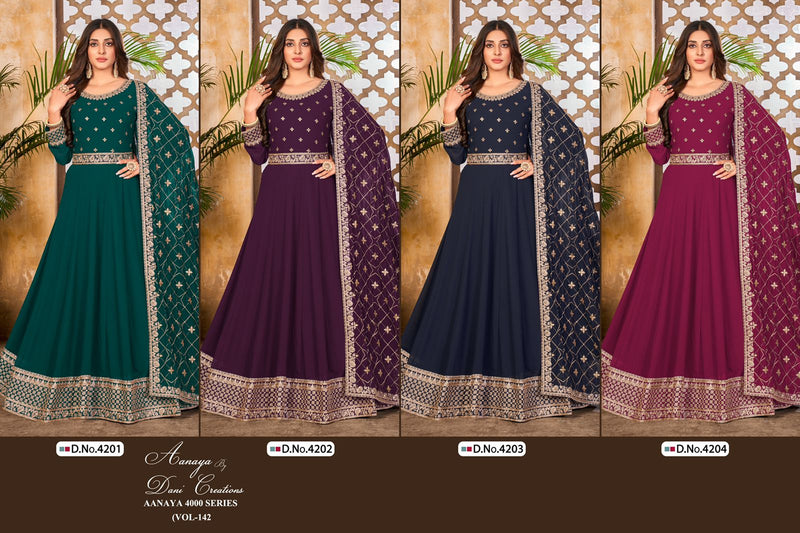 Dani Creation Aanaya Vol 142 Heavy Georgette With fancy Work Stylish Designer Wedding Wear Long Gown