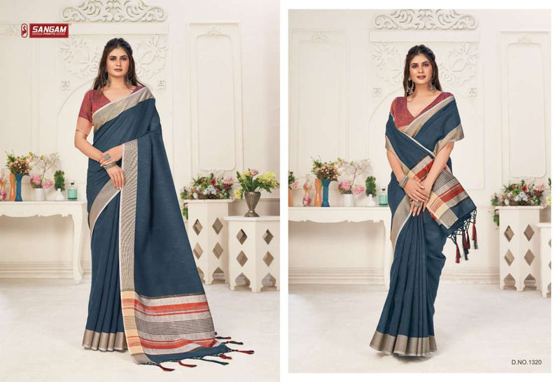 Sangam Prints Aarya Linen Fancy Party Wear Sarees