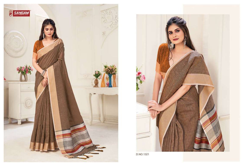 Sangam Prints Aarya Linen Fancy Party Wear Sarees
