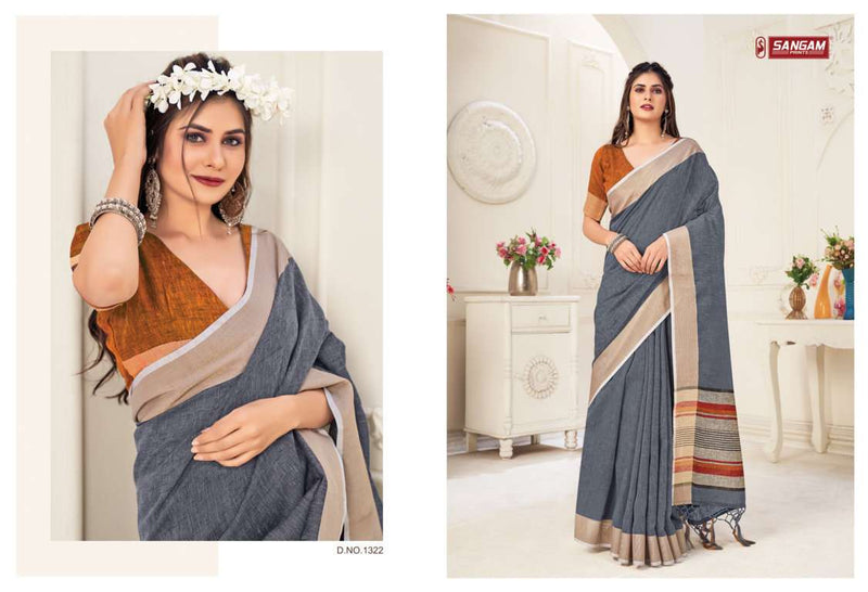 Sangam Prints Aarya Linen Fancy Party Wear Sarees