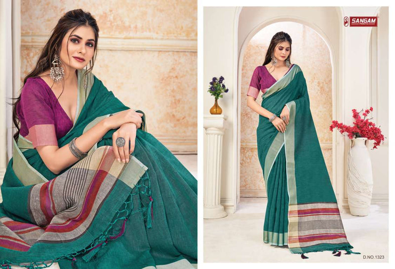 Sangam Prints Aarya Linen Fancy Party Wear Sarees