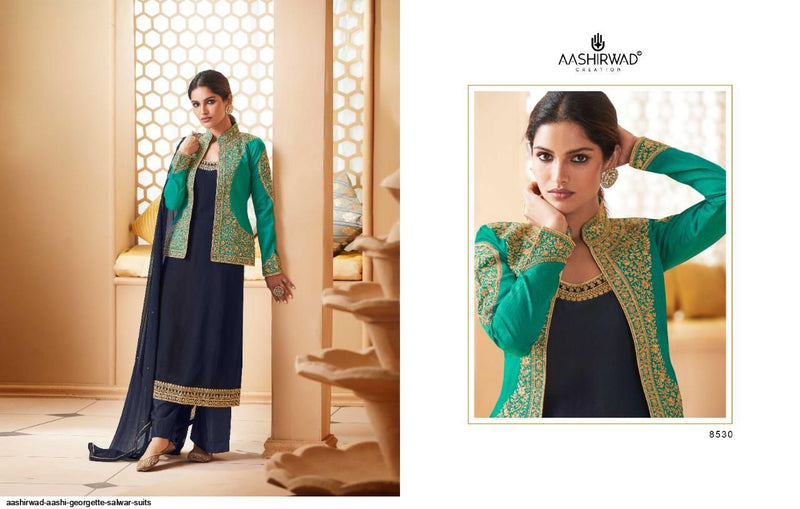 Aashirwad Creation Aashi Georgette Koti Style Heavy Embroidered Party Wear Salwar Kurtis
