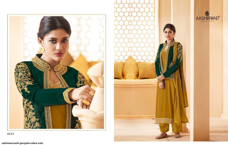 Aashirwad Creation Aashi Georgette Koti Style Heavy Embroidered Party Wear Salwar Kurtis
