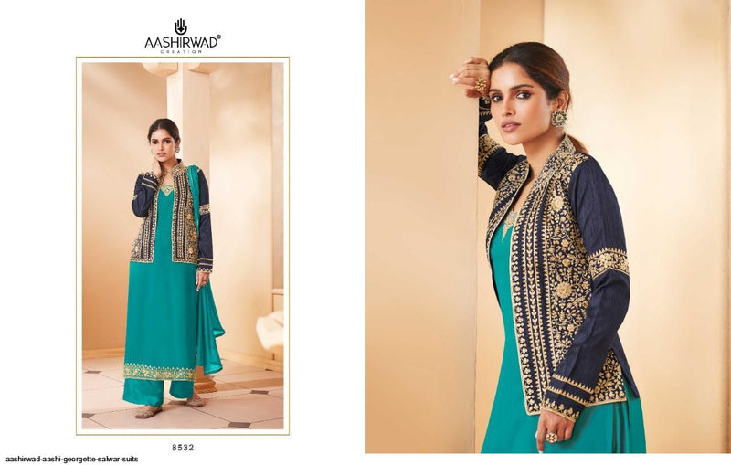 Aashirwad Creation Aashi Georgette Koti Style Heavy Embroidered Party Wear Salwar Kurtis