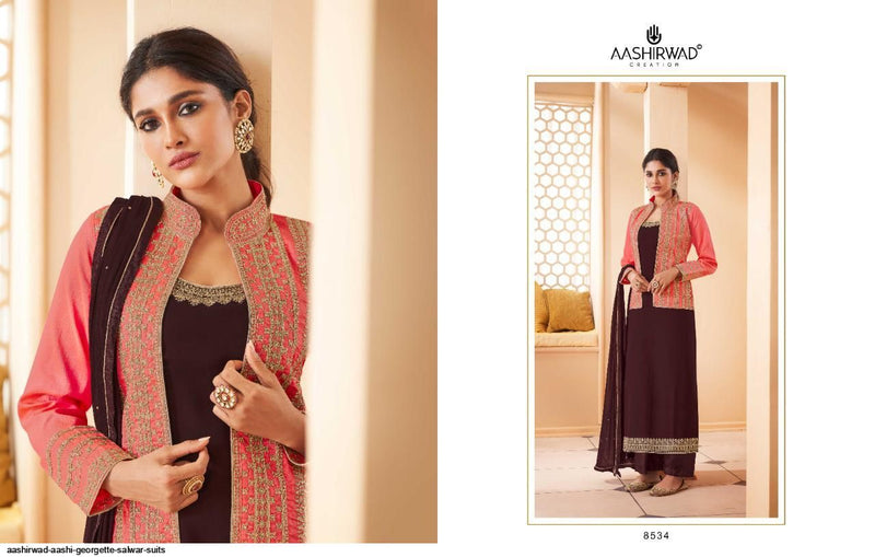 Aashirwad Creation Aashi Georgette Koti Style Heavy Embroidered Party Wear Salwar Kurtis