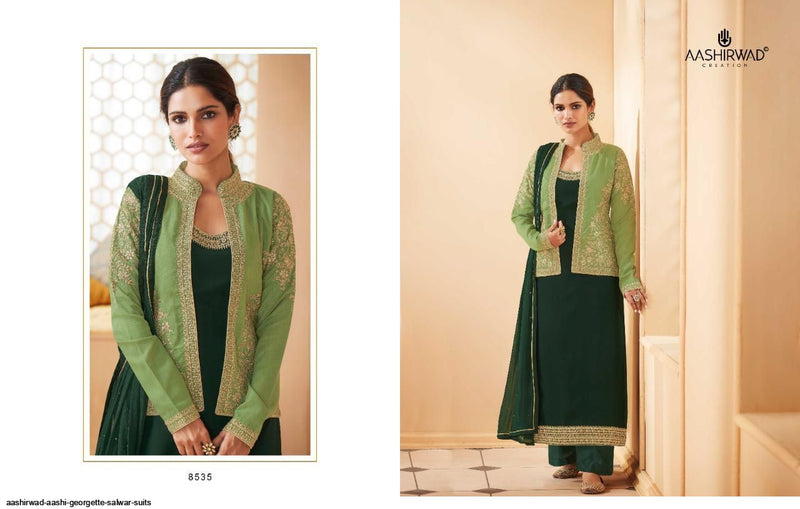 Aashirwad Creation Aashi Georgette Koti Style Heavy Embroidered Party Wear Salwar Kurtis