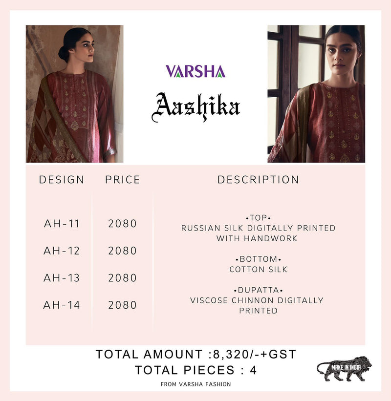 Varsha Aashika Silk Printed With Hand Work Stylish Designer Party Wear Salwar Kameez