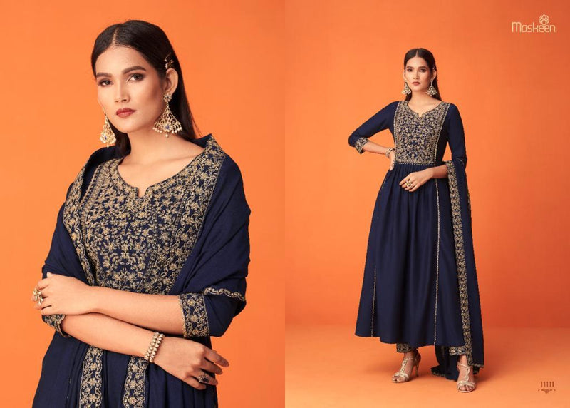 Maskeenji Aatifa Viscose Rayon Party Wear Ready Made Salwar Suits With Beautiful Embroidery