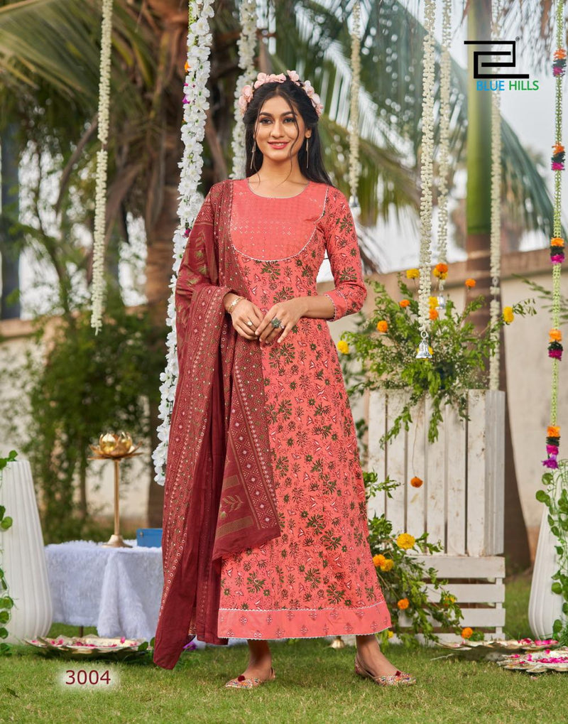 Blue Hills Ada Vol 3 Cambric Cotton Anarkali Style Long Party Wear Kurtis With Dupatta