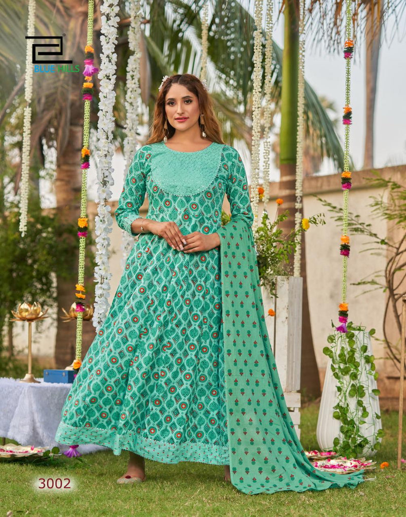 Blue Hills Ada Vol 3 Cambric Cotton Anarkali Style Long Party Wear Kurtis With Dupatta